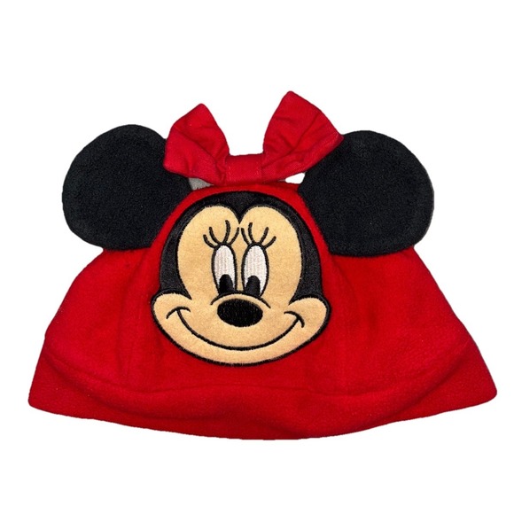 Disney Accessories - Vintage Disneyland Resort Fleece Hat Beanie Toddler Red Minnie Mouse Bow